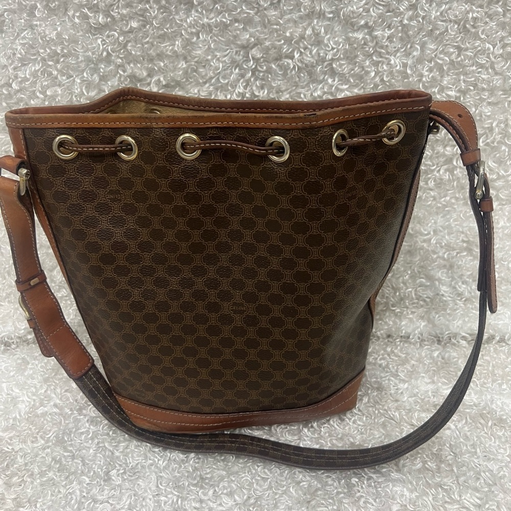 Celine Drawstring Macadam Triomphe Bucket Bag Lea… - image 6